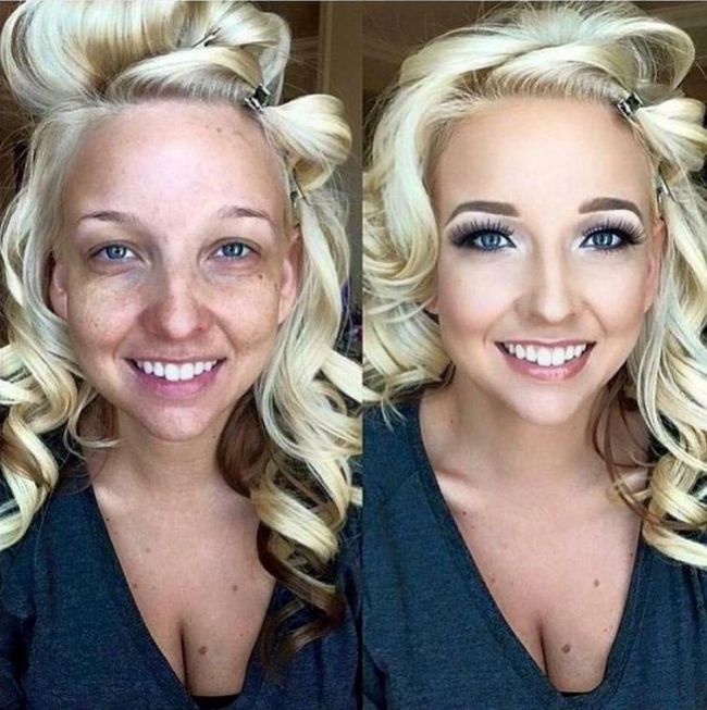 Блондинка в кофточке после макияжа
