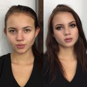 Девушка в черной кофте после макияжа