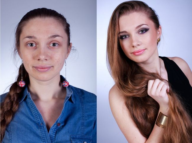 Девушка с золотым браслетом после макияжа